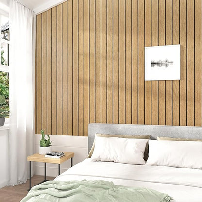 Brown Peel and Stick Wall Panels Soundproof Wood Slat Wall Panels Self Adhesive 11.8"x197" Faux 3D Textured Wood Slat Walls Paneling Removable Vintage Panel Wallpaper for Bedroom RV Decor