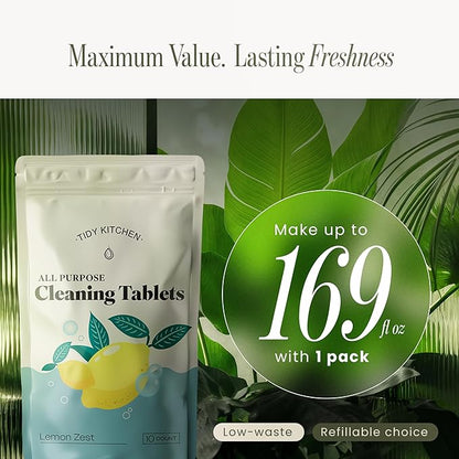 Tidy Kitchen All-Purpose Cleaner Tablets - Multi-Surface Cleaner for Counters, Stovetops, Tile, Wood, Bath, and Glass - Compact Water-Activated Tablet Refills, 10 Pack