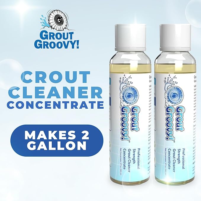 Grout Groovy! Heavy Duty Grout Cleaning Solution Concentrate | Makes up to 2 Gallons | Powerful & Versatile Cleaning Solution | Bathroom, Tile, & Kitchen Floor Grout Cleaner | 8 oz (Pack of 2)