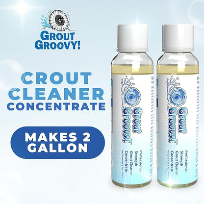 Grout Groovy! Heavy Duty Grout Cleaning Solution Concentrate | Makes up to 2 Gallons | Powerful & Versatile Cleaning Solution | Bathroom, Tile, & Kitchen Floor Grout Cleaner | 8 oz (Pack of 2)