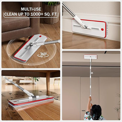 Mop and Bucket Set, 3-Tank Flat Mop and Bucket System for Separate Dirty & Clean Water, 65" Mops for Floor Cleaning with 8 Washable Pads, Safe for Hardwood, Vinyl, Tile, Baseboards, Walls