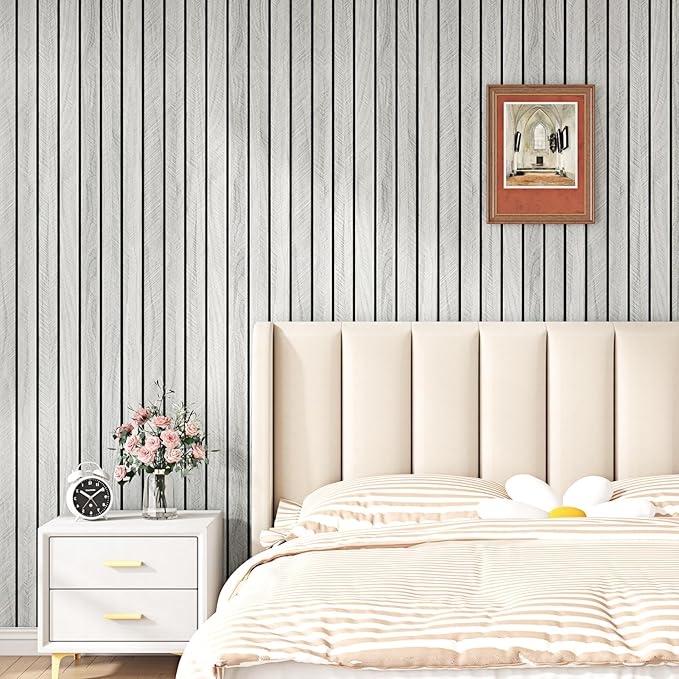 Wallercity 3D Gray Wood Panels for Walls Self Adhesive Acoustic Slat Wall Paneling for Bedroom Bathroom Peel and Stick Panel Soundproof Flexible Wooden Slat Wallpaper for Ceiling Decor 11.7''x197''