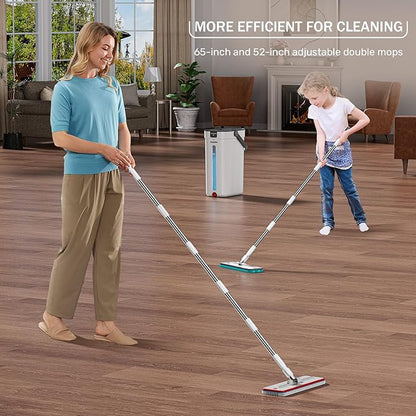 Dual Mop and Bucket Set, Flat Mop and Bucket System with Separate Dirty and Clean Water, 3-Compartment Wall Cleaner Mop, Flat Mops for Floor Cleaning with 6 Microfiber Pads
