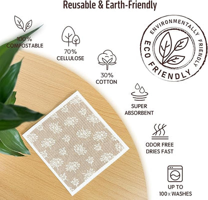 Swedish Dishcloths for Kitchen, 5 Pack Reusable Paper Towels Washable, Super Absorbent Swedish Dish Cloths, Non-Scratch, Biodegradable