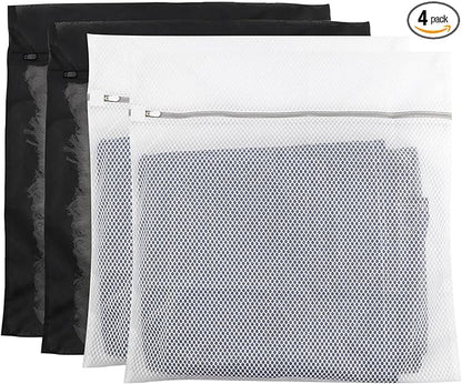 4Pack Mesh Laundry Bag Delicates Laundry Bag-Extra Large Durable Wash Bag with Honeycomb Mesh Big Clothes,Household,Bed Sheet,Stuffed Toys,Curtain,Blanket,Bedcover,Sweater,24x24In(2Black & 2White)