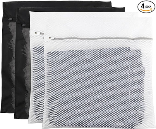 4Pack Mesh Laundry Bag Delicates Laundry Bag-Extra Large Durable Wash Bag with Honeycomb Mesh Big Clothes,Household,Bed Sheet,Stuffed Toys,Curtain,Blanket,Bedcover,Sweater,24x24In(2Black & 2White)