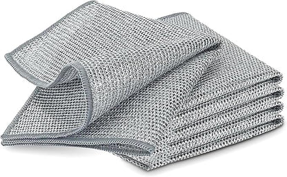YinQin 5 PCS Double Layer Stainless Steel Scrubber Wire Dishwashing Cloth Non Scratch Stainless Steel Mesh Dish Cleaning Cloth 20x20 cm Metallic Wire Cleaning Rag Towel for Kitchen Dish Sink Stove Top