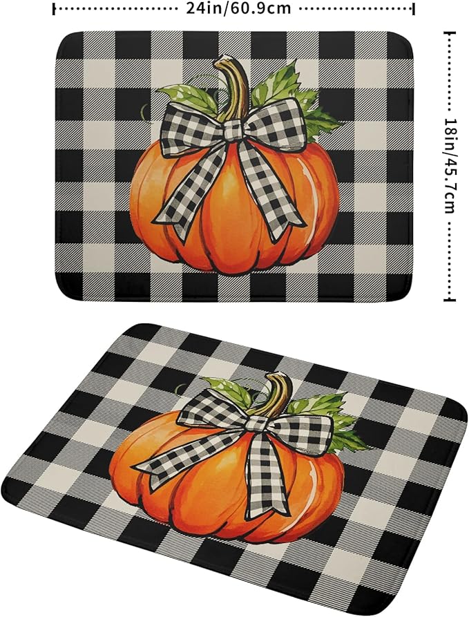 Fall Thanksgiving Pumpkin Dish Drying Mat for Kitchen Counter 18x24 Autumn Buffalo Plaid Bowknot Print Absorbent Reversible Microfiber Drying Mats Kitchen Countertop Protector Dishes Drainer Pad