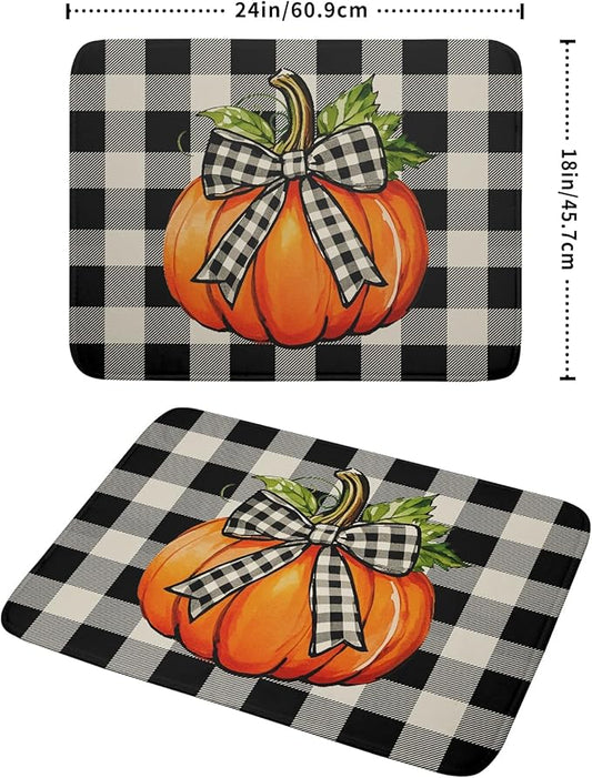 Fall Thanksgiving Pumpkin Dish Drying Mat for Kitchen Counter 18x24 Autumn Buffalo Plaid Bowknot Print Absorbent Reversible Microfiber Drying Mats Kitchen Countertop Protector Dishes Drainer Pad