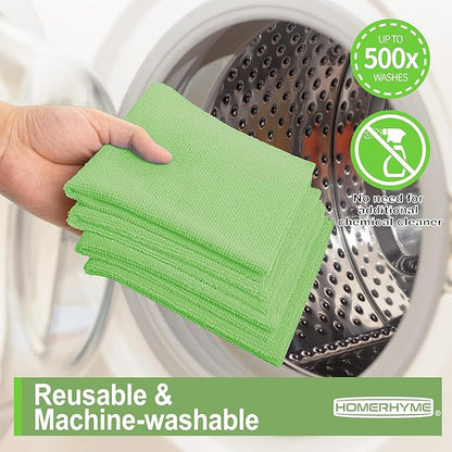 HOMERHYME Microfiber Cleaning Cloth, 12 Pack Green Cleaning Rags,12" X 11" Lint Free Dish Towels Wash Cloths, Reusable Microfiber Towels for Home and Kitchen Bathroom Apartment Cleaning Supplies