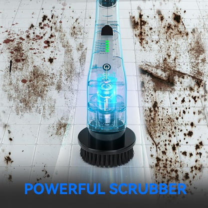 Electric Spin Scrubber,Bathroom Cleaning Brush with Long Handle 8 Replaceable Brush Heads, 2 Adjustable Speeds, Cordless Power Cleaning Brushes for Bathtub Grout Tile Floor