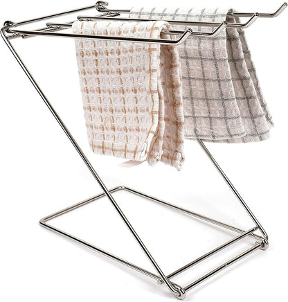 LENITH Stainless Steel Washcloth Holder Dish Rag Cloth Holder, 4 Arms Folding Towel Drying Rack for Kitchen countertop Bathroom, Hand Towel Stand Rack, Silver
