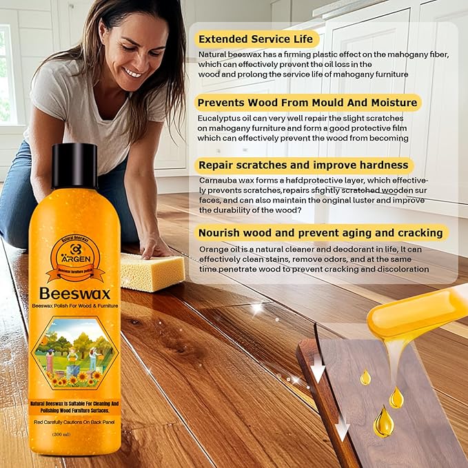 CARGEN Beeswax Furniture Wood Polish - Wood Seasoning Beeswax Oil for Wood Natural Wood Polish and Conditioner Restore A Finish 300ML.