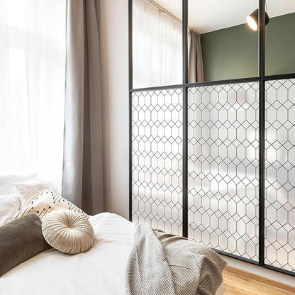 DKTIE Window Privacy Film Stained Glass Frosted Glass Window Clings Moroccan Lattice Decorative Bathroom Door Coverings UV Sun Blocking Heat Control (S593, 35.4in X 118.1in)