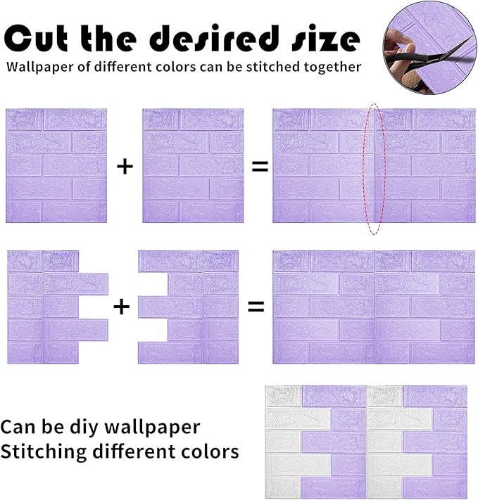 3D Wall Panels, 29 sq.feet Coverage, Printable Wallpaper Sticker with Self-Adhesive Waterproof Brick PE Foam Wall Panels Peel and Stick for Interior Wall Decor, Home Decoration 20 PCS Purple