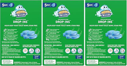 Scrubbing Bubbles Continuous Clean Toilet Drop-Ins, Automatic Blue Toilet Bowl Cleaner, Septic-Safe Tank Tablets Remove Hard Water Minerals & Limescale, Stain & Smell Protection, 5 Count (Pack of 6)