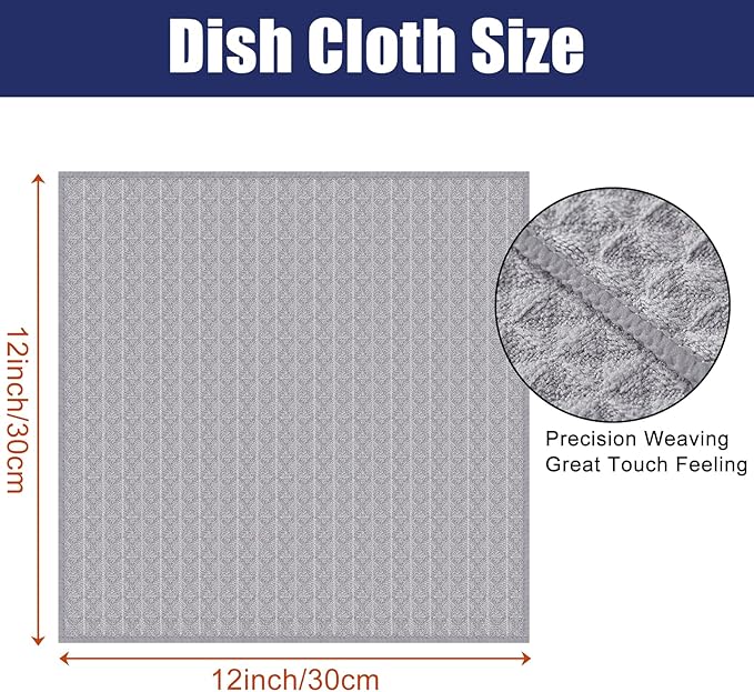 Homaxy Microfiber Waffle Weave Kitchen Dish Cloths, 12 x 12 Inch Ultra Absorbent and Solid Color Dish Towels for Kitchen Fast Drying Dishcloth for Washing Dishes, 8 Pack, Grey