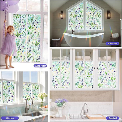 Rainbow Window Privacy Film,Heat Control,UV Blocking,Anti-Glare,Day & Night Privacy Protection & Decoration for Home, Bathroom,Glass Door,Static Cling,Renter-Friendly with Installation Tools