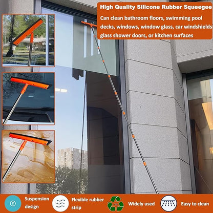 20+ Feet High Reach Duster Kit with 3-14 ft Extension Pole // High Ceiling Dusting and Window Cleaning Kit with Spliceable Pole - Window Washer & Squeegee, Cobweb Duster, Fan Blade and Feather Dusters