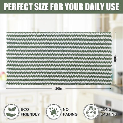 Homaxy Kitchen Towels(12 Pack, 10 x 20 inches), Ultra Soft and Absorbent Dish Towels, Reusable Fast Drying Microfiber Cleaning Cloth, Coral Velvet Wave Design No-lint, Grass Green