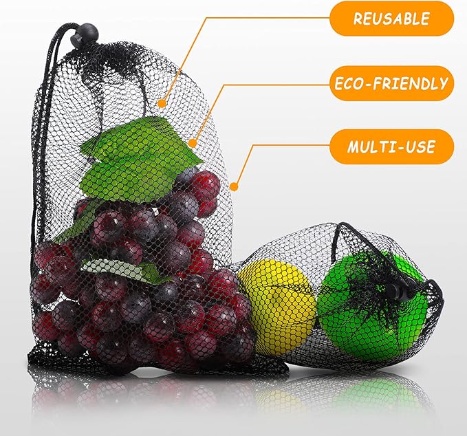 TecUnite 10 Pcs Mesh Laundry Bags with Drawstring Multicolor Mesh Sack Bag Nylon Gift Dishwasher Bag with Sliding for Storage Clothes Socks Jewelry Gifts Toys Fruit(11.8 x 7.5 Inch,Black)