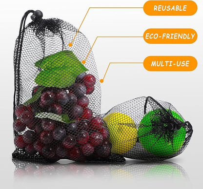 TecUnite 10 Pcs Mesh Laundry Bags with Drawstring Multicolor Mesh Sack Bag Nylon Gift Dishwasher Bag with Sliding for Storage Clothes Socks Jewelry Gifts Toys Fruit(11.8 x 7.5 Inch,Black)