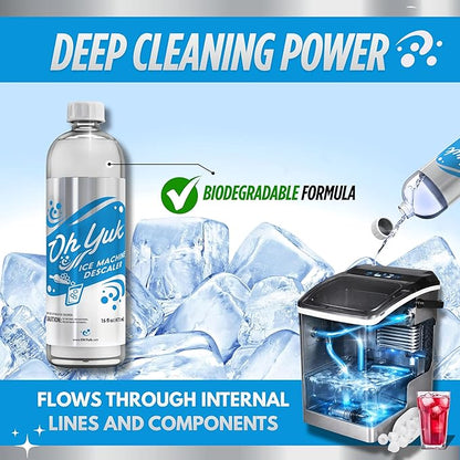 Oh Yuk Ice Machine Cleaner Descaler – Scale & Buildup Remover, Nickel-Safe Ice Maker Cleaning Solution, Compatible with GE nugget, Igloo & All Standalone Ice Makers. For A Fresh Ice Machine