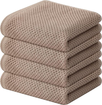 Kitinjoy 100% Cotton Waffle Weave Kitchen Hand Towels (13 X 28 Inches, Tan), 4-Pack Super Soft and Absorbent Dish Towel for Drying Dishes