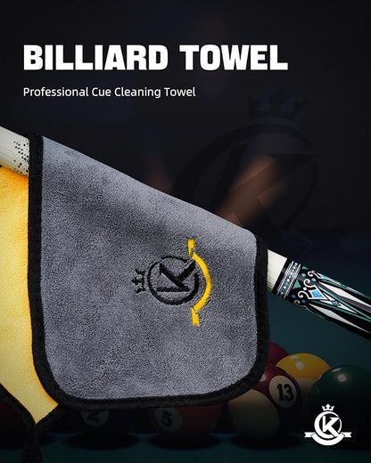 KONLLEN Billiards Billiard cue Towel - 100% Cotton Black 8-Ball Pool Cue Clean Towel Maintenance Accessories Cleaning Set Shaft Wax + Cleaning Powder +