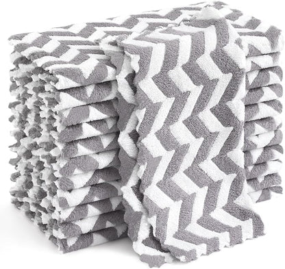 Homaxy 12 Pack Kitchen Dish Cloths, Ultra Soft and Absorbent Dish Towels, Reusable Fast Drying Microfiber Cleaning Cloth, Irregular Waves Coral Velvet No-lint Cleaning Rags, 10 x 10 inches, Grey