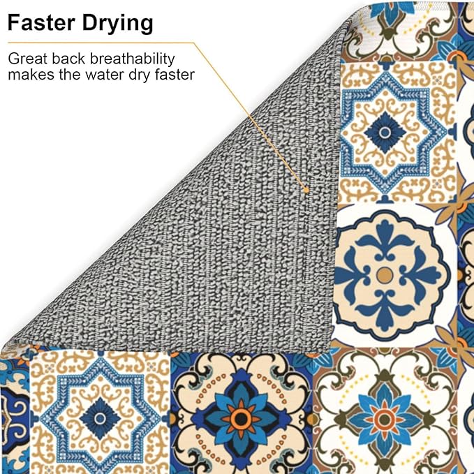 Colorful Moroccan Dish Drying Mat, Highly Absorbent Microfiber Kitchen Counter Pad Reusable Washable, 16*18"