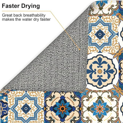 Colorful Moroccan Dish Drying Mat, Highly Absorbent Microfiber Kitchen Counter Pad Reusable Washable, 16*18"