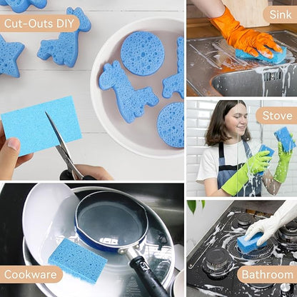 6 Pcs Kitchen Sponges for Dishes Cleaning, Non Scratch for Non Stick Cookware, Compressed Natural Cellulose Sponges, Dish Washing Scrubbers, Scrubbing Pads for Household, Bathroom (Blue)