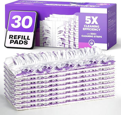 5X Cleaning Power Mop Refills for Swiffer Power Mop, 500+ Strips Multi-Surface PowerMop Refill Pads, 30 Count Disposable Powermop Wood Mops, Replacement Mopping Pad for Floor Cleaning