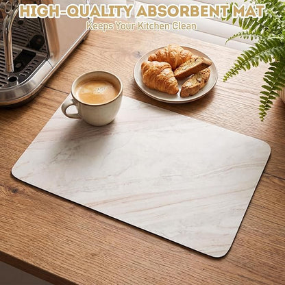 LemonRoad Dish Drying Mat for Kitchen Counter, 12"x20" Absorbent Coffee Bar Mat with Marble Texture Design, Fast-dry Diatomite Drainer Drying Mats with Non-slip Backing for Kitchen Sink Countertop