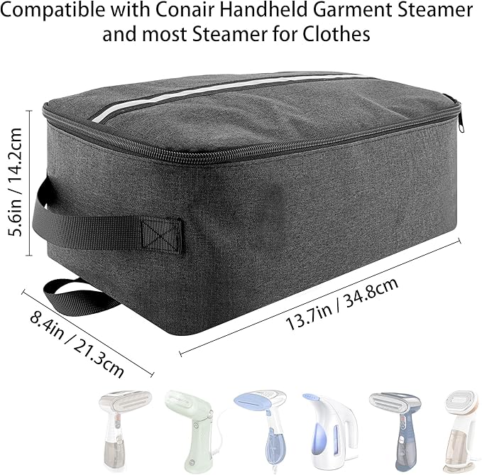 Outdoor Portable Steamer Storage Bag Compatible with Conair Hand-held Clothes Steamer, Heavy Fabric Bag with Wrist, Dark Grey (Bag Only)