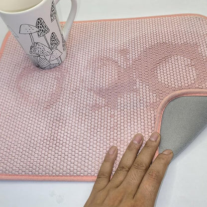 Pink Dish Drying Mats for Kitchen Counter, 2 Pack Dish Drying Mat Drying Pad, Dish Rack Drainer Mat, Pink Kitchen Accessories(Pink-1)