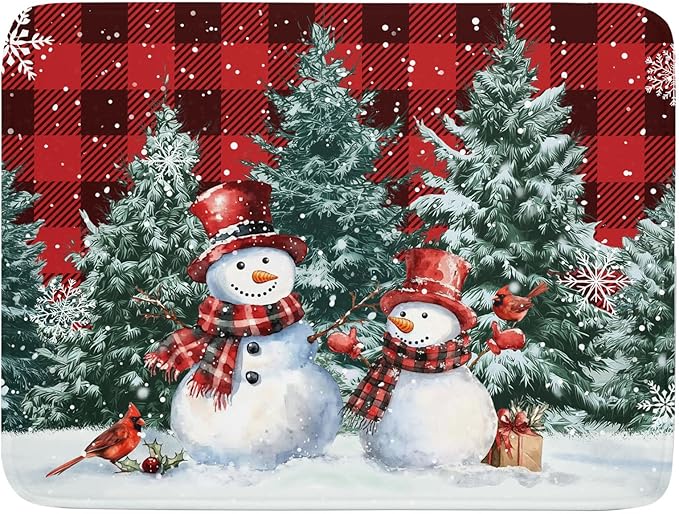Christmas Snowman Dish Drying Mat for Kitchen Counter Xmas Trees Snowflake Buffalo Plaid Drying Mat 18x24 Inch Winter Holiday Absorbent Dish Drainer Mat Christmas Kitchen Accessories