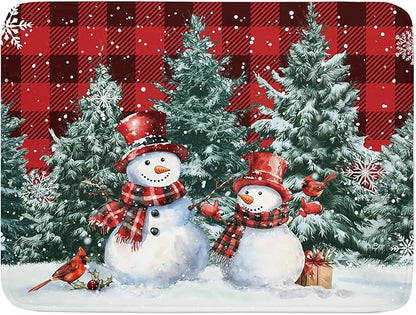 Christmas Snowman Dish Drying Mat for Kitchen Counter Xmas Trees Snowflake Buffalo Plaid Drying Mat 18x24 Inch Winter Holiday Absorbent Dish Drainer Mat Christmas Kitchen Accessories