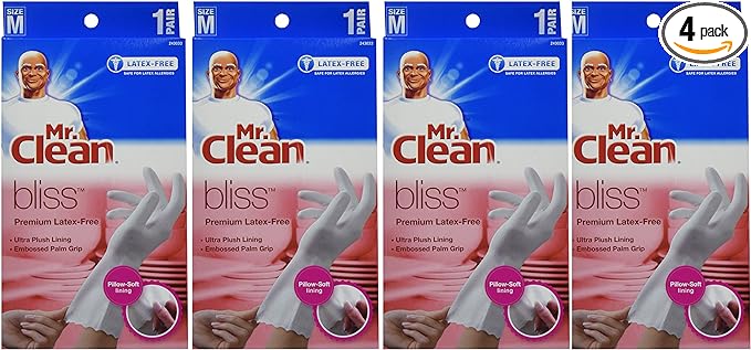 Mr. Clean 243033 Bliss Premium 1-pair Latex-free Gloves, Medium (4 Pack)