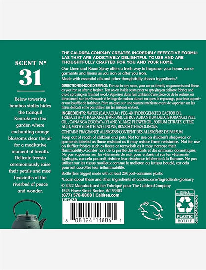 Caldrea Linen and Room Spray Air Freshener, Made with Orange Peel and Ylang Ylang flower Essential Oils, Plant-Derived and Other Thoughtfully Chosen Ingredients, Orange Blossom Bamboo scent,16 oz