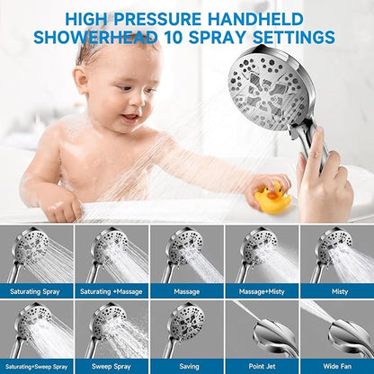 High Pressure Shower Head Combo with Handheld Spray, 6" Filtered Rain Shower Head & 5" Handheld Shower Head with Filters, 69" Stainless Steel Hose - Dual Shower Head Set for Bathroom Home