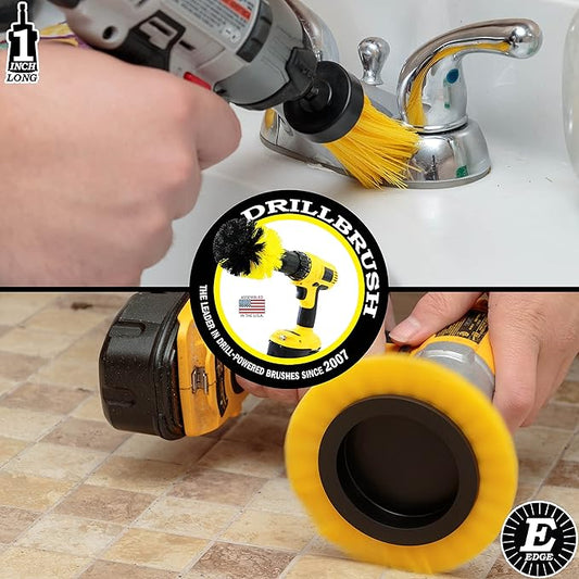Tile and Grout Cleaning Drill Brush Set - 3 pack Drill Brush Power Scrubber Cleaning Brush Yellow Medium Stiffness - Shower Floor Scrub Brush for Drill - Bathroom Scrub Brush for Drill - Crevice Brush