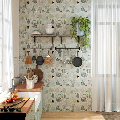 Vinjiasin Forest Animals Peel and Stick Wallpaper for Kids Room Nursery Woodland Theme Self Adhesive Removable Animal Wall Paper for Baby Room Playroom Decorative 17"x 200"