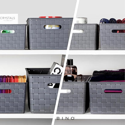 BINO | Plastic Storage Baskets Large - Grey | THE STABLE COLLECTION | Multi-Use Storage | Rectangular Cabinet Organizer | Baskets For Organizing with Handles | Home Office Organization and Storage