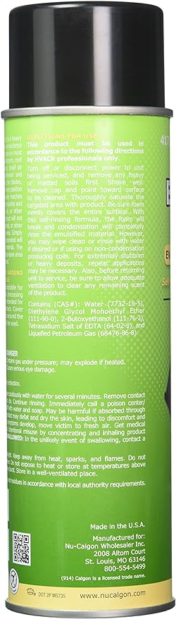 NU-Calgon 4171-75 Evap Foam No Rinse Evaporator Coil Cleaner, 18 oz. (Pack of 2)