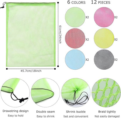 12Pcs Mesh Laundry Drawstring Bag,Nylon Drawstring Gym Bag with Cord Lock Closure 18"X24"