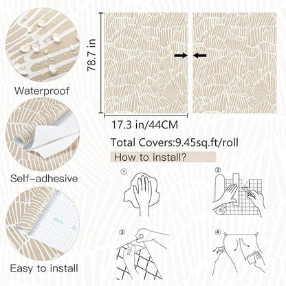 Guvana Beige Peel and Stick Wallpaper Boho Beige and White Contact Paper Modern Striped Self Adhesive Waterproof Wall Paper for Bathroom Bedroom Decor Removable Temporary Rv Wallpaper Roll17.3×78.7"