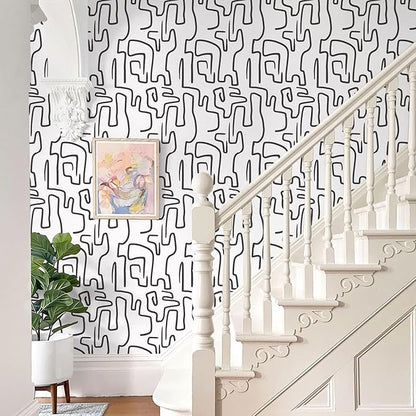 Ismoon 17.3"X78.7" Unique Black and White Wallpaper Peel and Stick Scribbles Wallpaper Modern Abstract Contact Paper Removable Self-Adhesive Wall Paper for Home Decoration Vinyl Film Roll