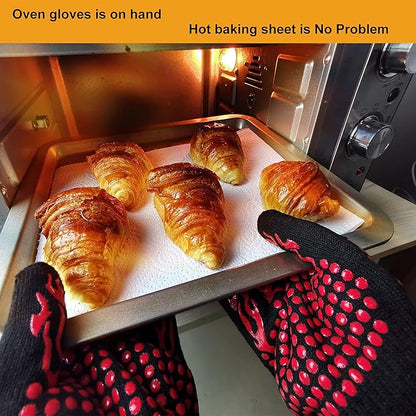 Turkey Fryer BBQ Heat Resistant Gloves, Cooking Gloves, Oven Gloves 1472℉,14Inch, Heat Resistant, Grill Gloves, Silicone Non-Slip Cooking Gloves for Cooking, Grilling, Baking, Welding, (Large, Red)